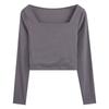 Long-sleeved T-shirt Women's Square Collar New Design Short Square Collar French Tight Display Top for Women