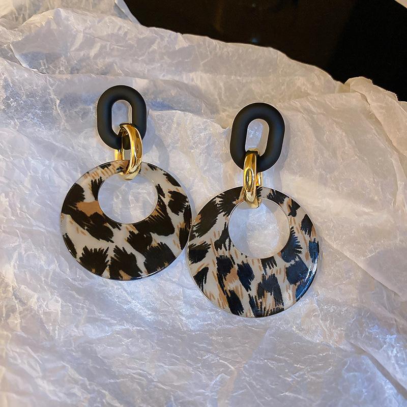 Leopard Print Exaggerated Earrings High-end and Stylish Retro Earrings European and American Style Earrings