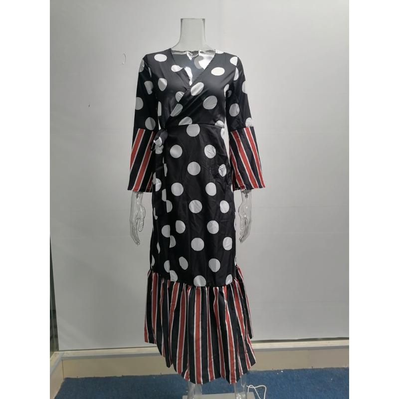 Весенне-осеннее женское платье с длинным рукавом, бретельками, V-образным вырезом, принтованное платье