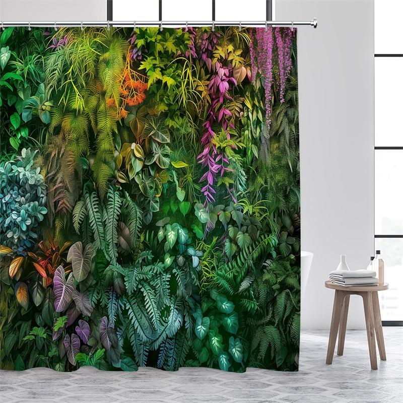 Зеленые листья Шторы для душа Тропический лист Сад Лиана Растение Настенный гобелен Ткань Домашний декор для ванной комнаты Набор занавесок для ванны с крючками