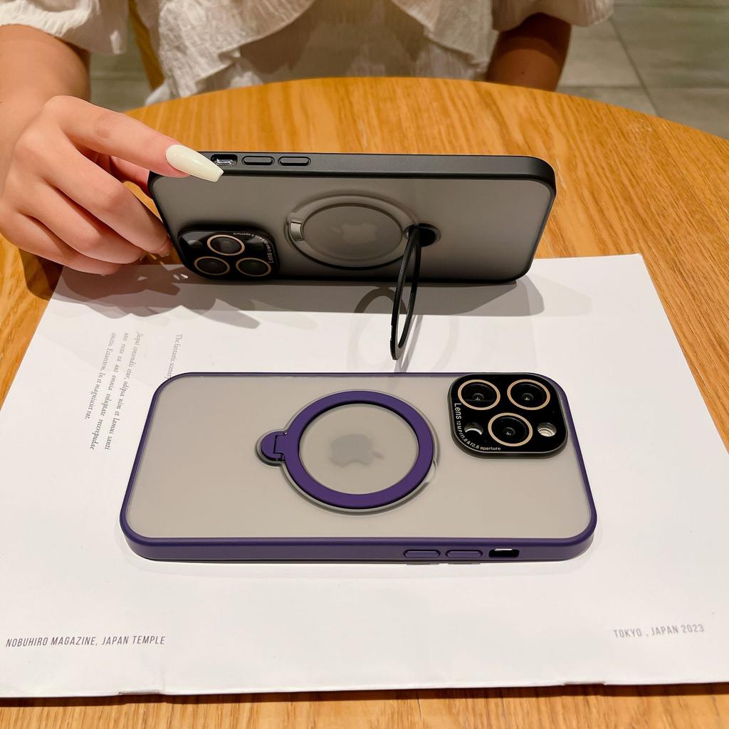 Applicable To iPhone15 Matte Magnetic Mobile Phone Case Apple 14 Invisible Rotating Bracket All-inclusive Lens 13 Protective Case