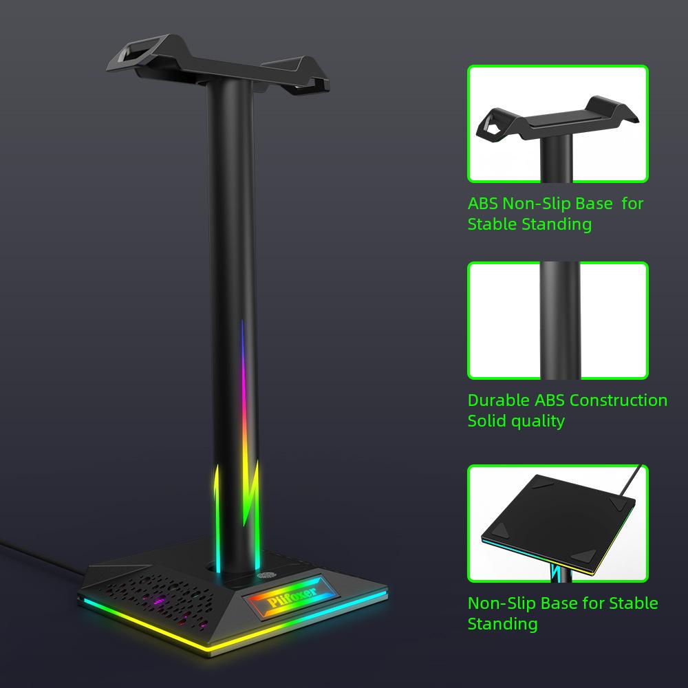 Стойка для игровых наушников Lanxinda EB01-B с RGB-подсветкой, управление через USB, двойные USB-порты, материал ABS, неоновые лампы