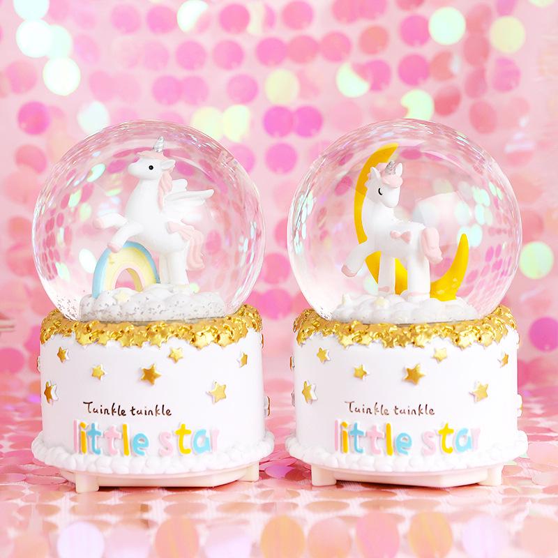 Dreamy Unicorn Crystal Ball Luminous Music Box - Snowflake Gift for Best Friend, Creative Qixi Present