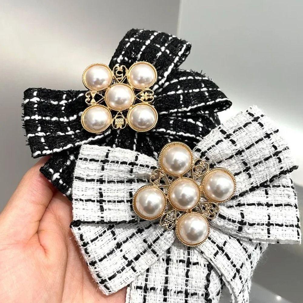 Vintage Pearl Collar Pins Cloth Bowknot Necktie Elegant Bow Brooches Wedding