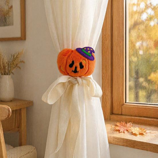 Witch Hat Curtain Holders Halloween Tiebacks, Funny Pumpkin Ghost Cartoon Window Straps, Easy to Use Fasteners Lightweight Adjustable Holdbacks