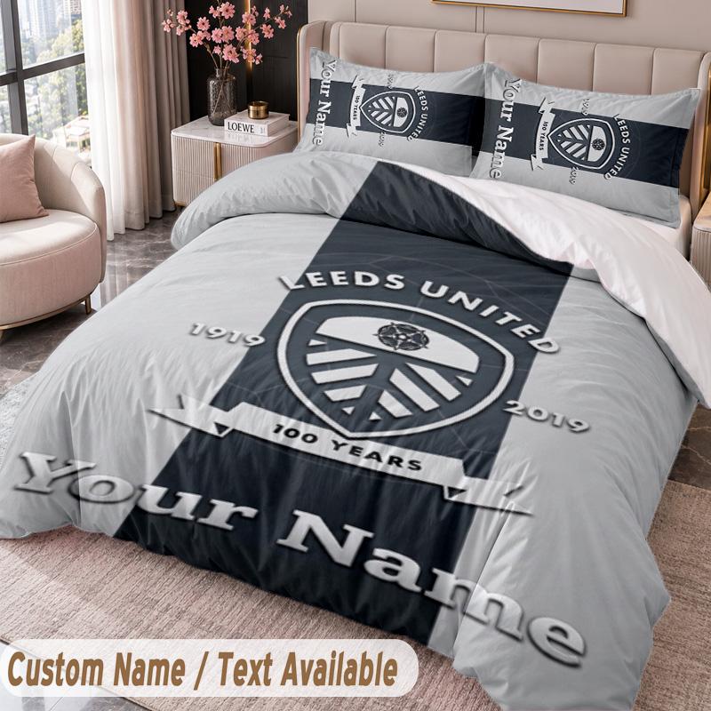 Leeds United Printed Bedding Set Custom Name Text 1 Duvet Cover 2 Pillowcases For Bedroom