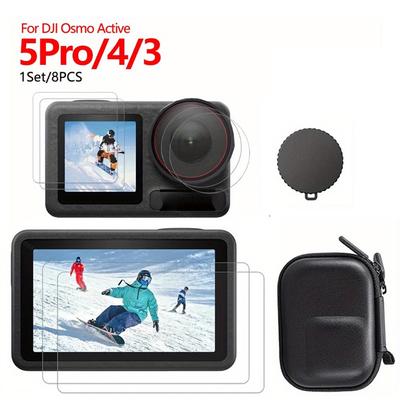 Защитный комплект для камеры DJI Osmo Active 5 Pro 4 3, 2 шт. Задняя пленка + Передняя пленка + Пленка для объектива + Крышка для объектива + Чехол-сумка