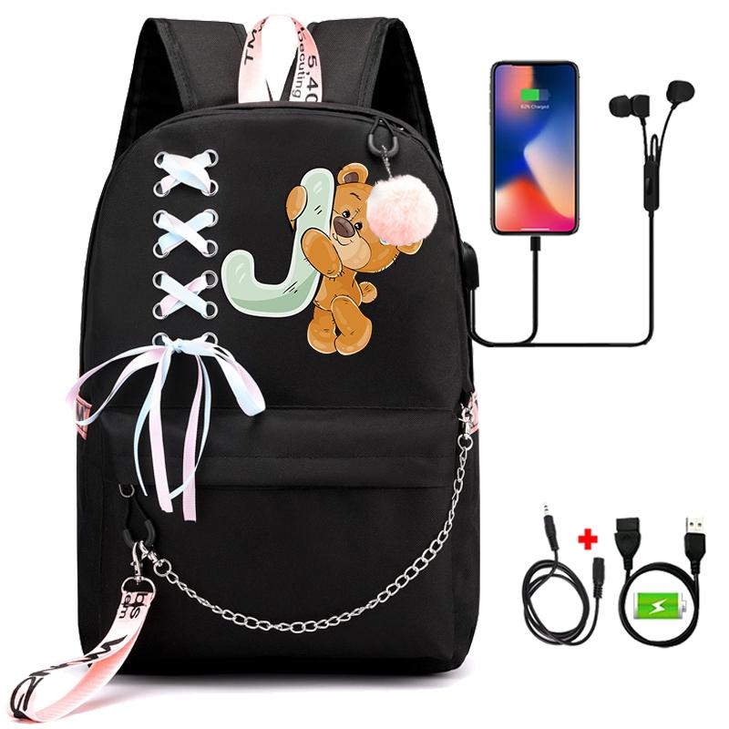 Рюкзак с принтом «Маленький медведь», 26 английских букв, детский рюкзак для школы для мальчиков и девочек, сумка для книг с героями мультфильмов, кавайная школьная сумка для школьников