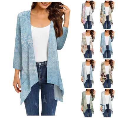 Женское легкое и тонкое пальто, кардиган с принтом нестандартной формы с рукавами 3/4 и пальто с карманами