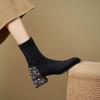 Fashion Versatile Thick Heel Suede Single Boots Women's Short Boots 2025 Autumn and Winter New Elegant Pearl Rhinestone Square Head Thin Boots