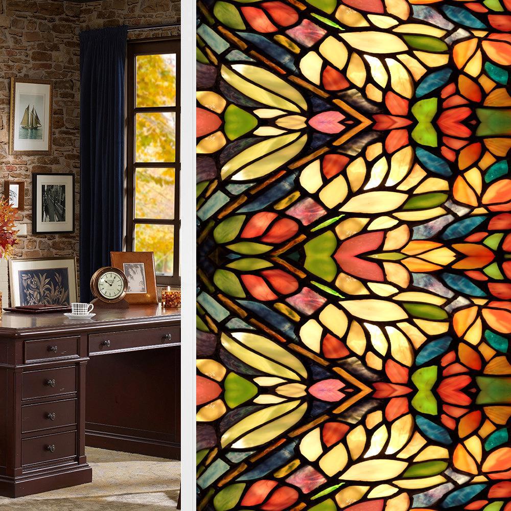 Красочная Ретро Цветок и Птица ПВХ Статическая Пленка для Окон Съемная