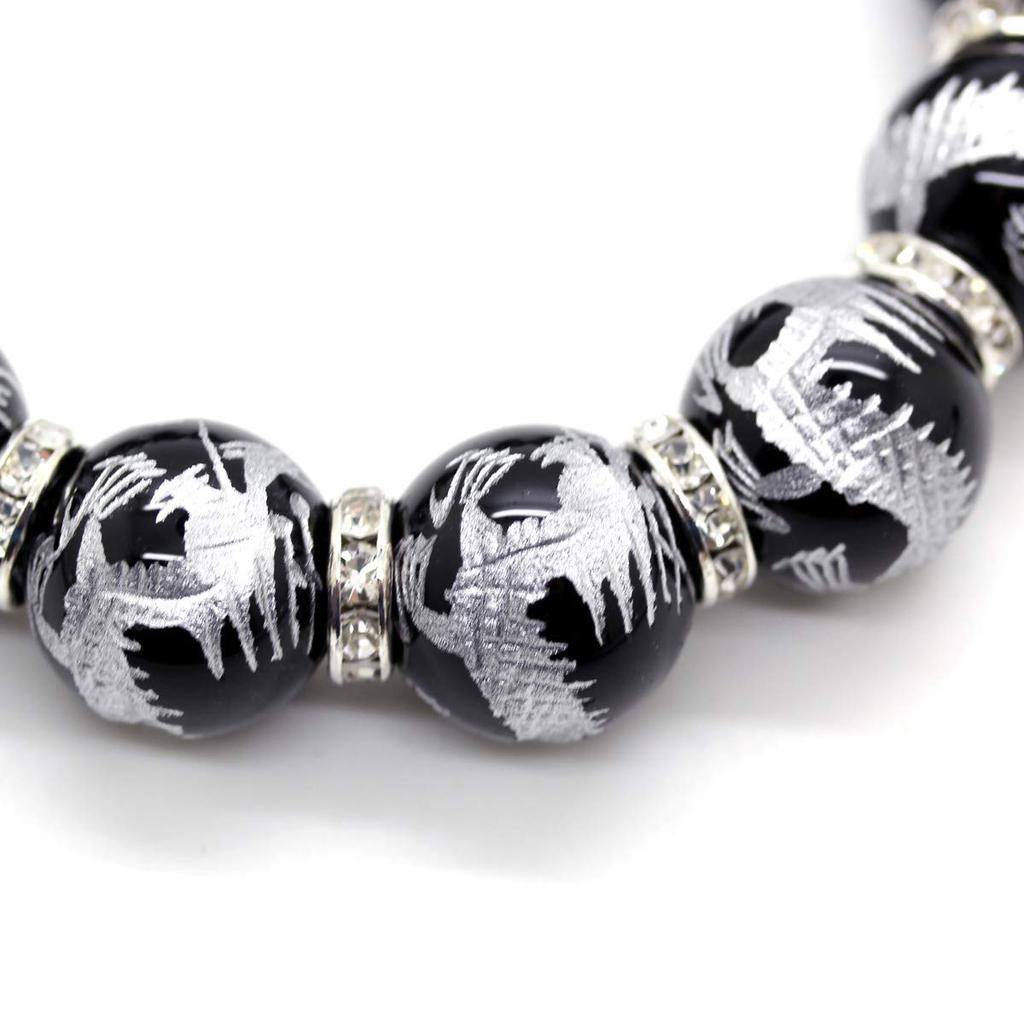 Серебряный резной пятилапый императорский дракон оникс 16 мм серебряный браслет из бусин Рондель с камнем силы [Sekihui] [b335]