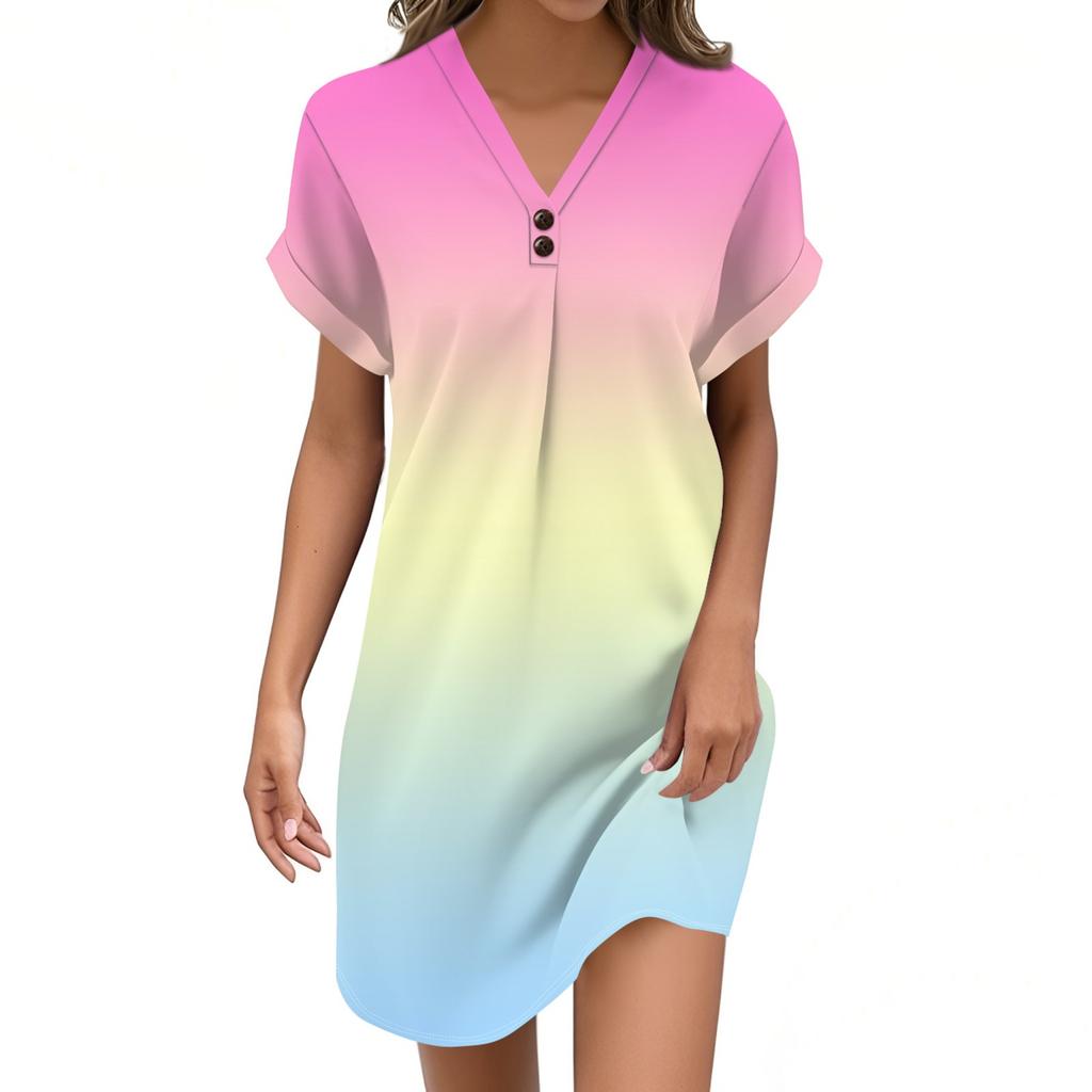 Женский модный джемпер с V-образным вырезом и градиентным принтом, повседневное платье на пуговицах