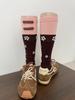 Coquette Pearl Flower Knee High Socks, Color Block Ribbed Leg Warmers with Satin Bows for Women Girls