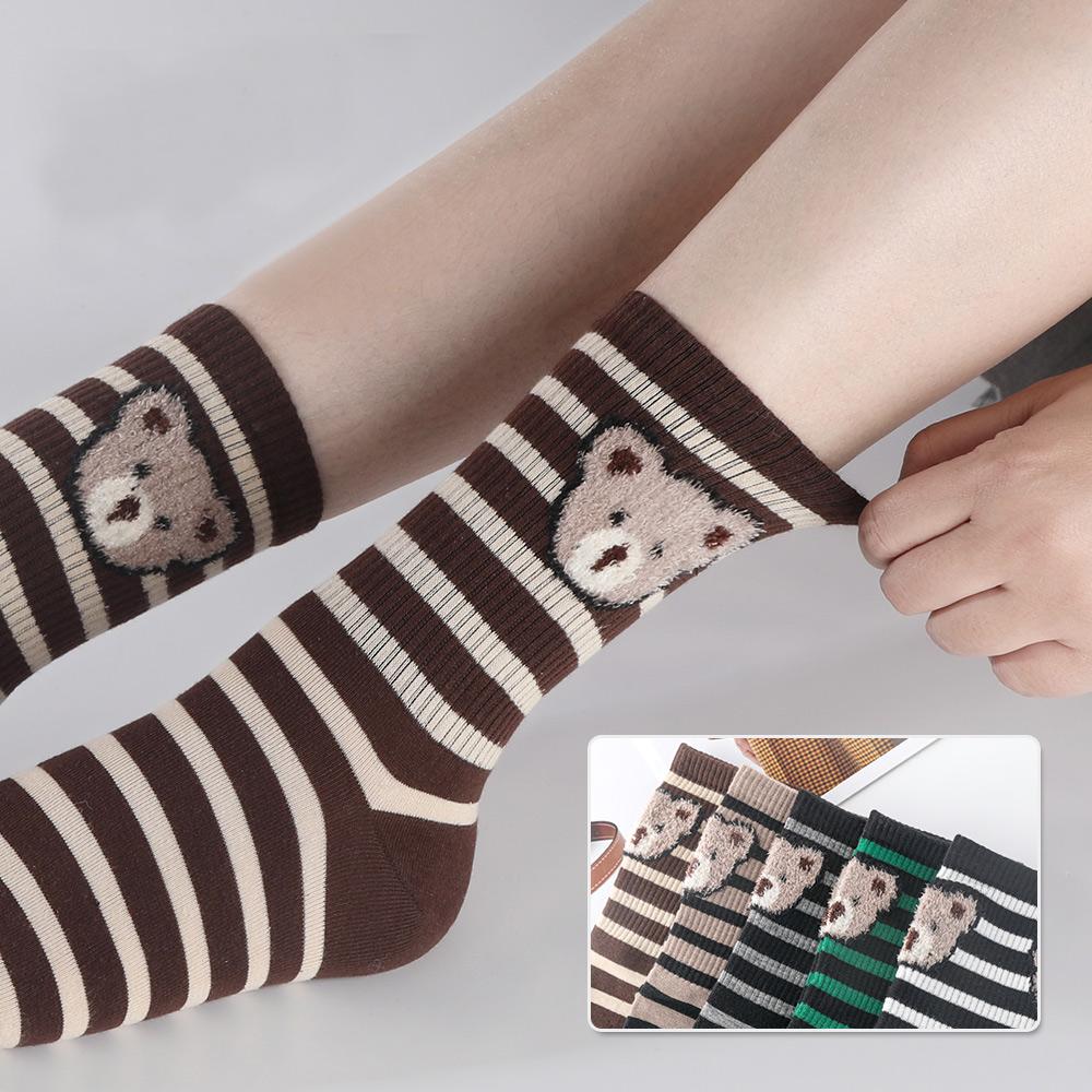 1 Pair Breathable Five Finger Socks Cartoon Bear Mid-tube Socks Casual Toe Socks Unisex