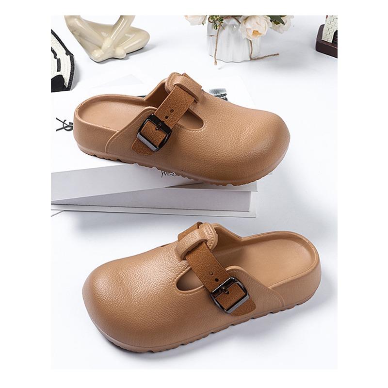Женские летние полутапочки с закрытым носком, легкие одинарные туфли с пряжкой, сандалии на толстой подошве для ношения на улице