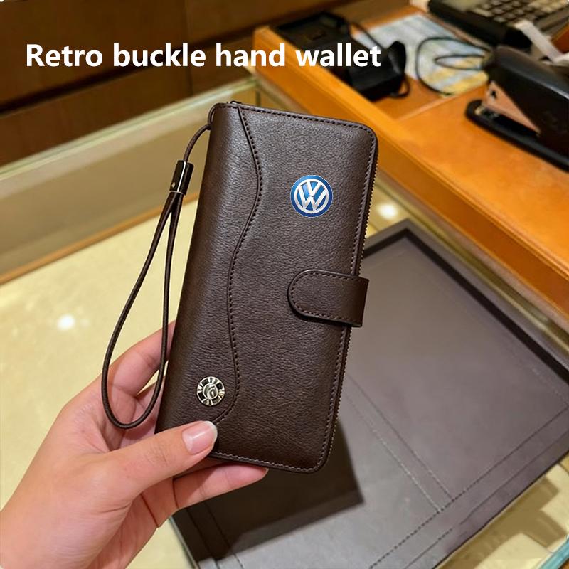 HAT1 Car PU Leather Vintage Snap Closure Clutch Bag Storage Pouch For VW Scirocco Jetta Beetle Golf Passat Polo Tiguan Sharan Touran