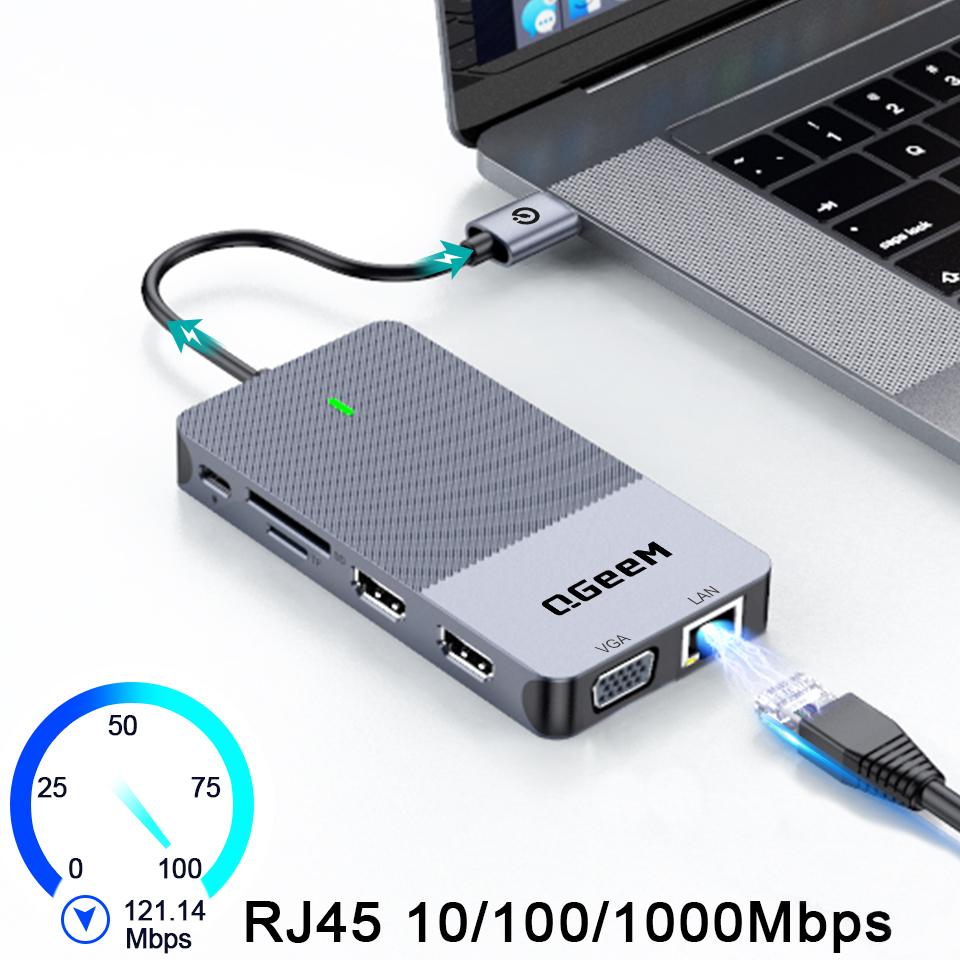 QGeeM Док-станция USB-концентратор 3.0 с тройным дисплеем, двойной HDMI VGA USB-адаптер-разветвитель для ноутбуков Xiaomi USB3.0-концентратор Аксессуары для ПК