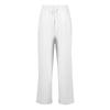 Womens Summer Elastic Waist Pocket Pocket Solid Color Cotton Linen Wide Leg Pants Loose Nine Points Pants