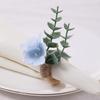 6Pcs Boho Napkin Rings Fabric Flower Faux Eucalyptus Leaf Napkin Holders Rustic Wooden Napkin Rings for Wedding Bridal Shower Dining Table Decor