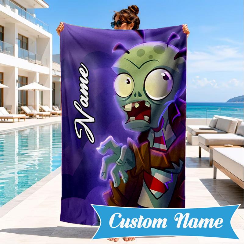 Custom Name Zombies Invasion Galactic Heroes Beach Towel Microfiber Beach Towel, Lightweight and Quick-Dry, for Summer Travel, Swimming Pool Gift