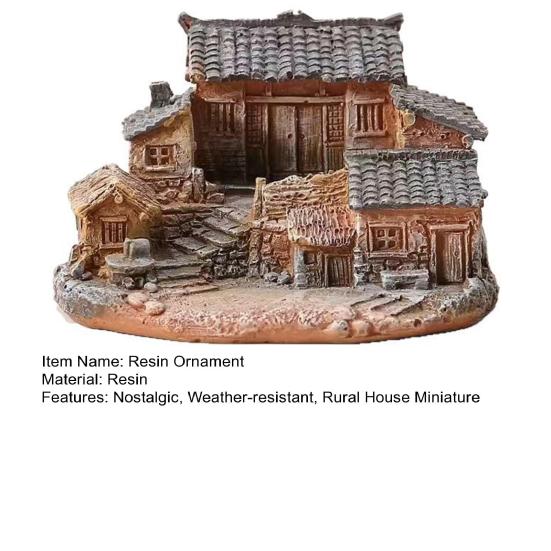 Old Rural House Miniature Nostalgic Mini Countryside House Resin Ornament Rustic Tiny House