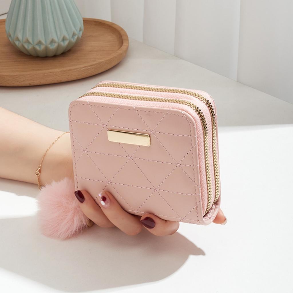 Маленькая сумка-меховой шарик, Двухслойный кошелек, Алмазная сетка, Женский, Короткий, Ручной, Кошелек для монет