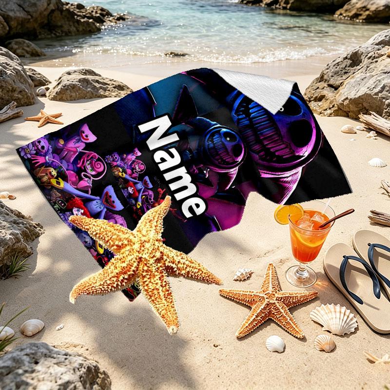Custom Name Personalized Poppy Playtime Print Beach Towel, for Trip Camping Beach Party Home Decor, Birthday Gift for Family & Friends