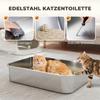 Stainless Steel Cat Litter Box with Lid XXL 72L for Large Cats and Multiple Cats with Double Doors, Scoop, Pedal, Anti-Leak
