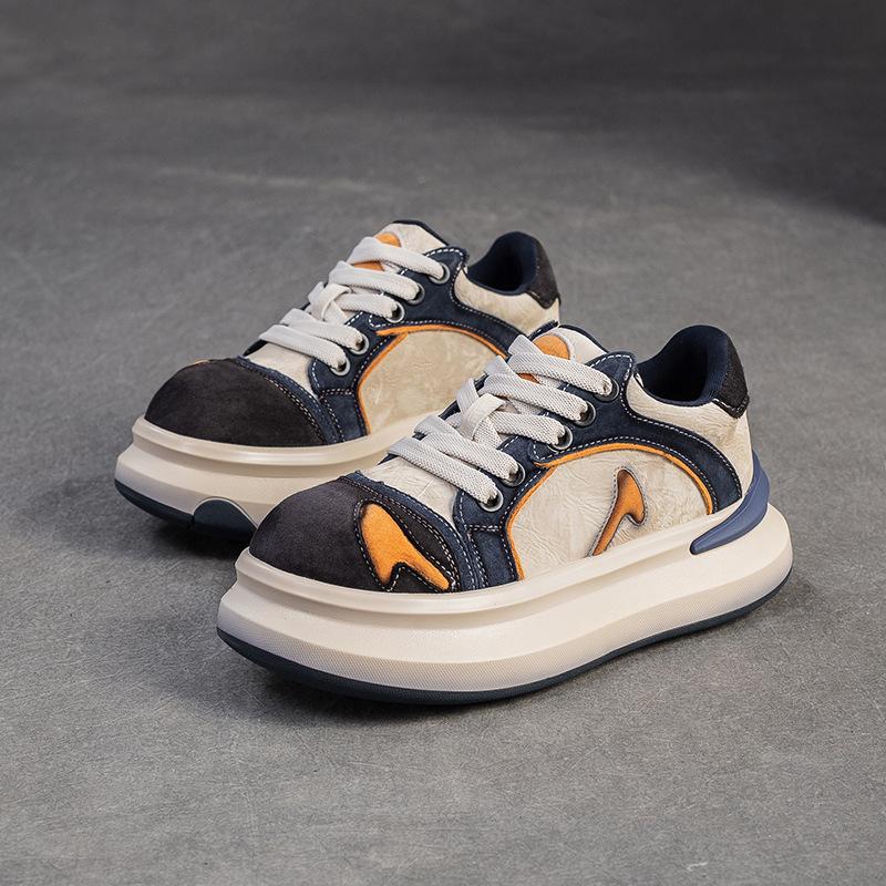 Fashion GKTINOO Lace-up Shoes Women Sneakers Genuine Leather Mixed Colors Spring Autumn Handmade Comfortable Retro Platform Sneakers