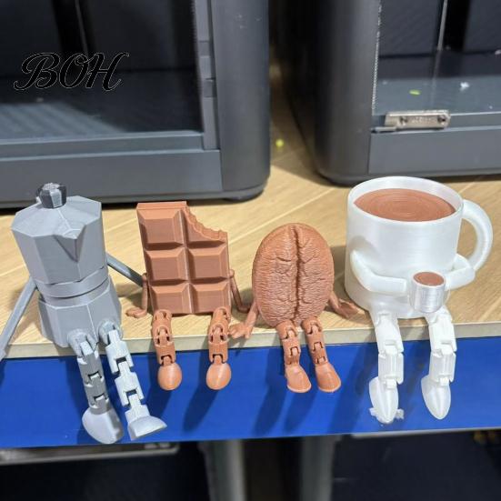 3D-печатная фигурка кофейной кружки с шарнирами, мелкая текстура, подвижная статуэтка для стола, милый элемент декора для кафе, орнамент в виде кофейного зерна, креативный