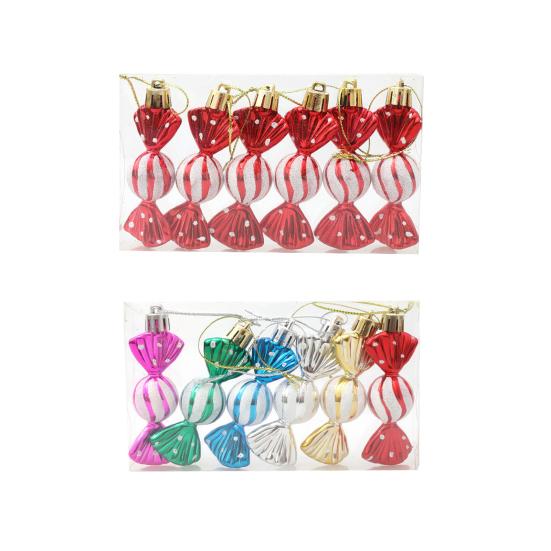 6 шт./Коробка Рождественское подвесное украшение в виде конфеты со шнурком, небьющееся, многоразовое, с гальваническим покрытием, праздничное украшение, сладкая подвеска для рождественской елки, товары для вечеринки