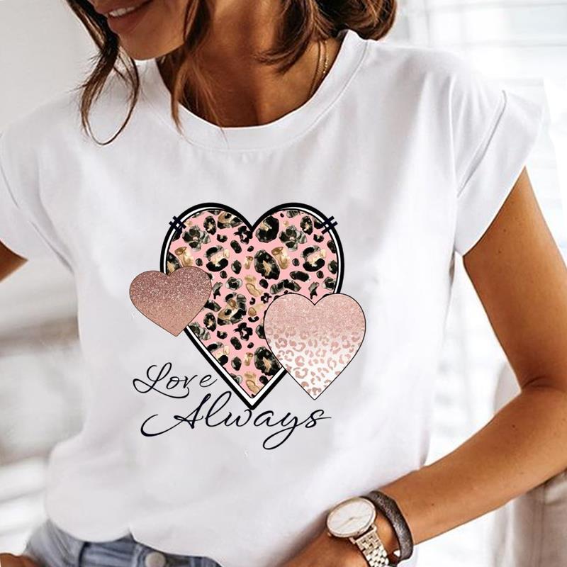 (Азиатский размер) Любовь Сердце Цветочный Цветок Женская Повседневная Верхняя Одежда Модный Принт Женская Футболка С Коротким Рукавом Футболка Графические Футболки