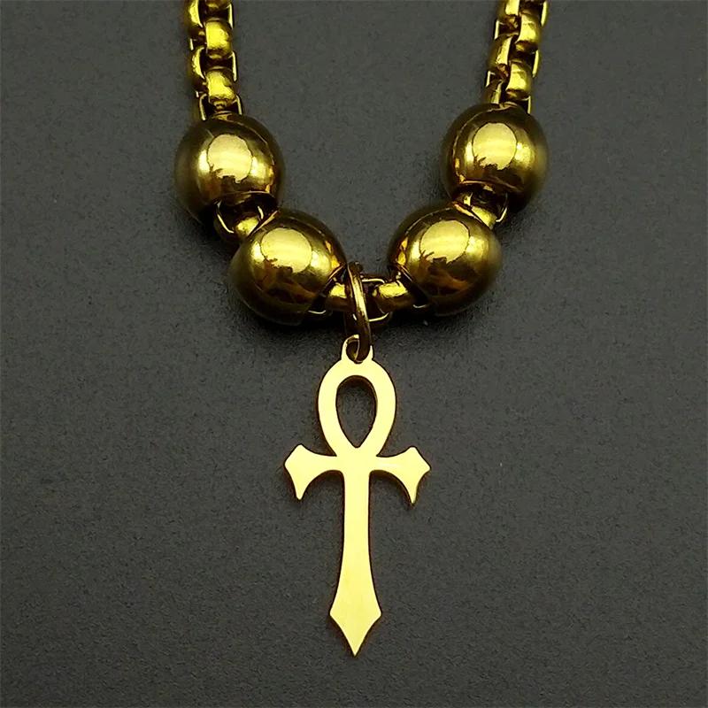 Bracelet Vintage Charm Amulet Talisman Ankh Cross Men Women Stainless Steel Egypt Egyptian Key Life Religious Jewelry Gift Hip Hop Rock Goth Gothic