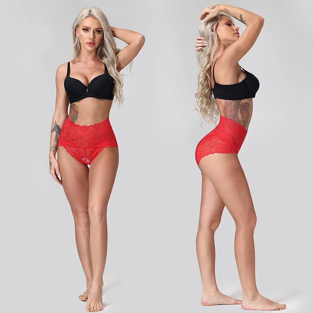 High-waisted Lace Women's Tummy Tuck Pants Sexy Cotton Crotch Breathable Plus Size Briefs