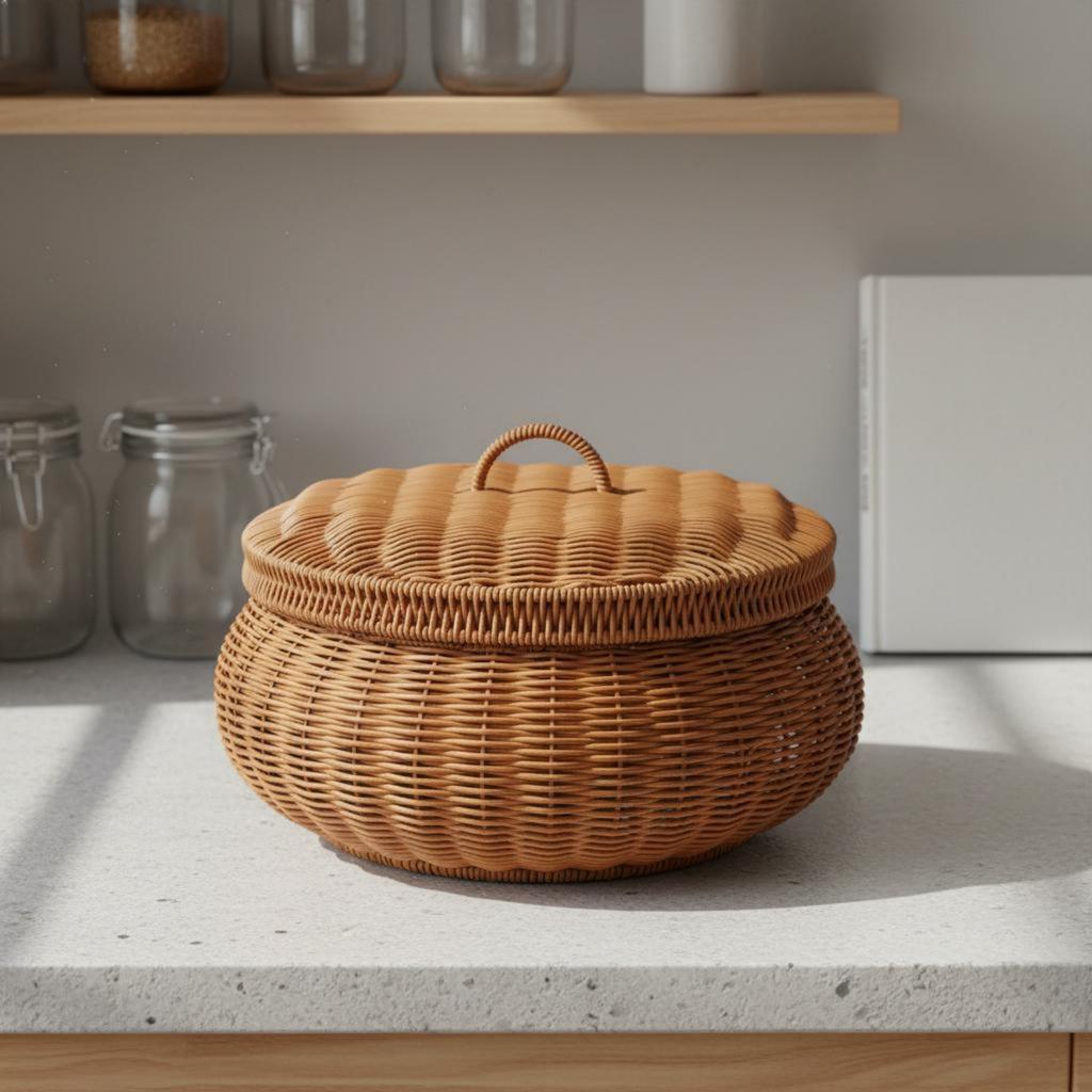 Fruit Snack Basket Decorative Round Rattan Basket Vintage Even Rim for Home