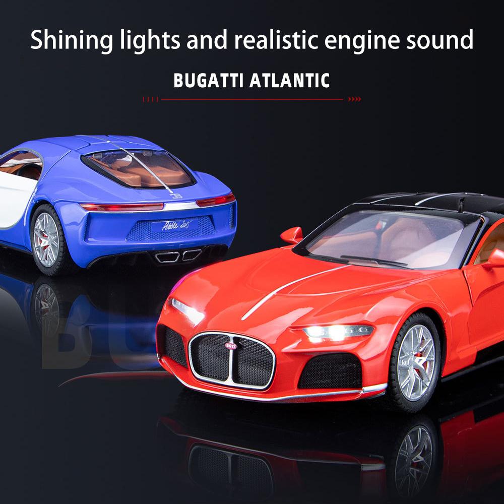 1/24 масштаб Bugatti Atlantic Supercar, литая под давлением модель автомобиля, игрушечный автомобиль с откатным механизмом со звуком и светом для детей, коллекция подарков для мальчиков и девочек