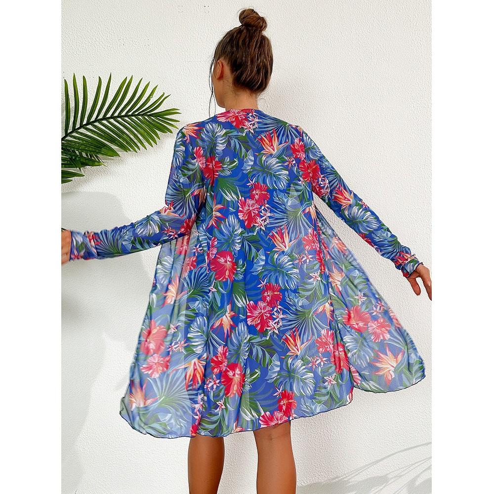 Женские комплекты бикини из трех предметов, шорты с высокой талией, купальники с длинными рукавами и принтом, пляжные бикини feminino