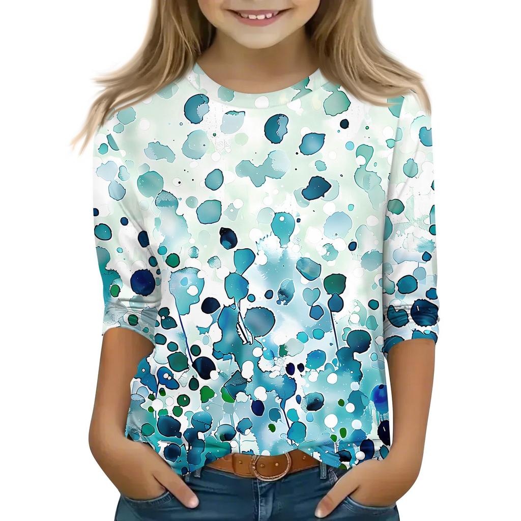 Детская футболка с рукавом 3/4, повседневная футболка с принтом, круглый вырез, блузка-пуловер