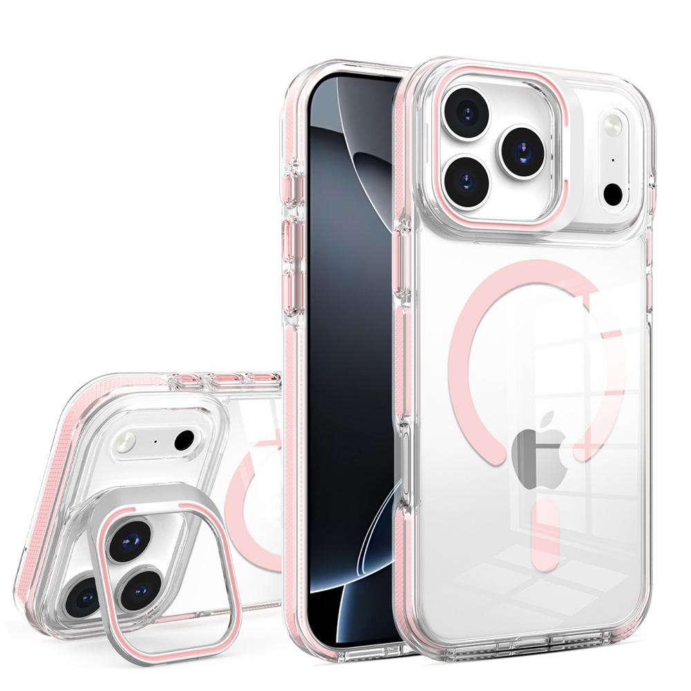 Magnetic Aluminum Alloy Lens Folding Stand Phone Case For 16 17 Pro Max Air 14 15 Plus 13 12 11 Clear Acrylic Back Cover