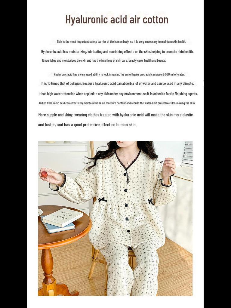 Теплая пижама для беременных из воздухопроницаемого хлопка с прослойкой 2024 года — осенне-зимний кардиган с круглым вырезом и возможностью кормления грудью.