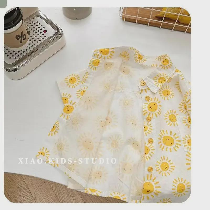 Детские летние рубашки с цветочным принтом - модные короткие рукава в пляжном стиле для мальчиков