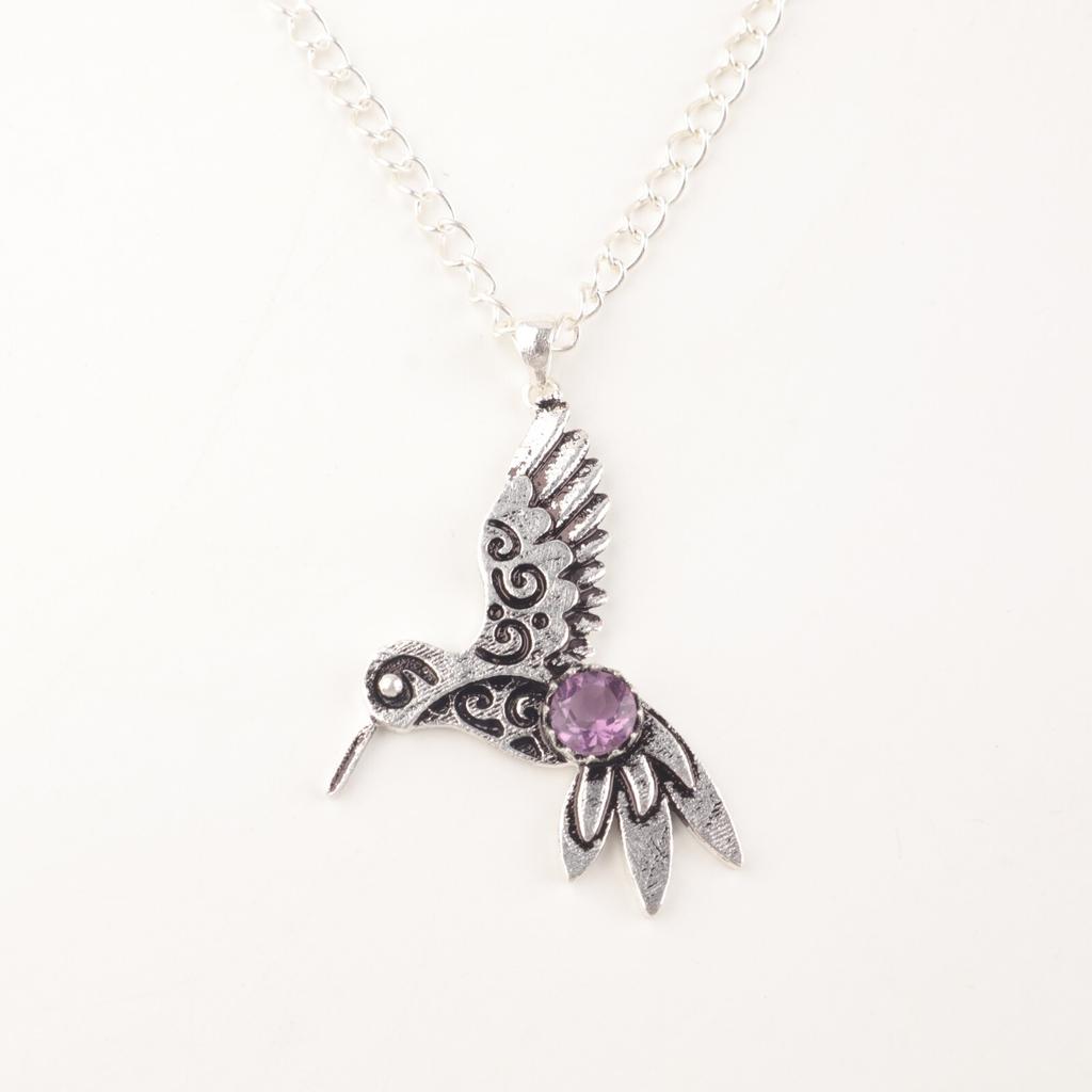 Amethyst Gemstone 925 Sterling Silver Jewelry Bohemian Pendant1.8" Gift For Her CP-20-3