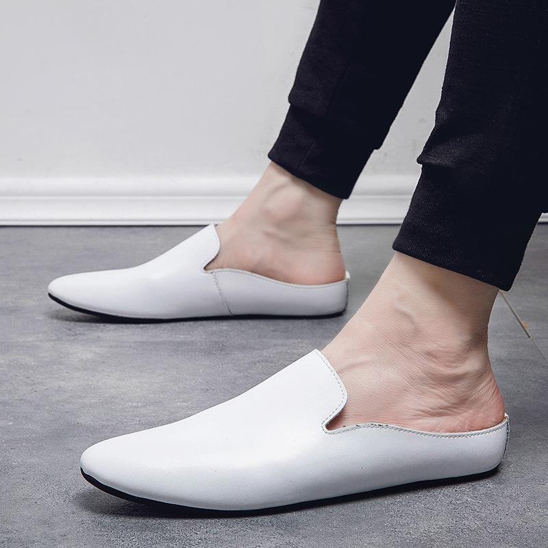 Outdoor Men Leather Comfortable Half Shoes for Men Slide Slipper Brand Designer Italian Mens Casual Shoes Hot Sale 2024 New