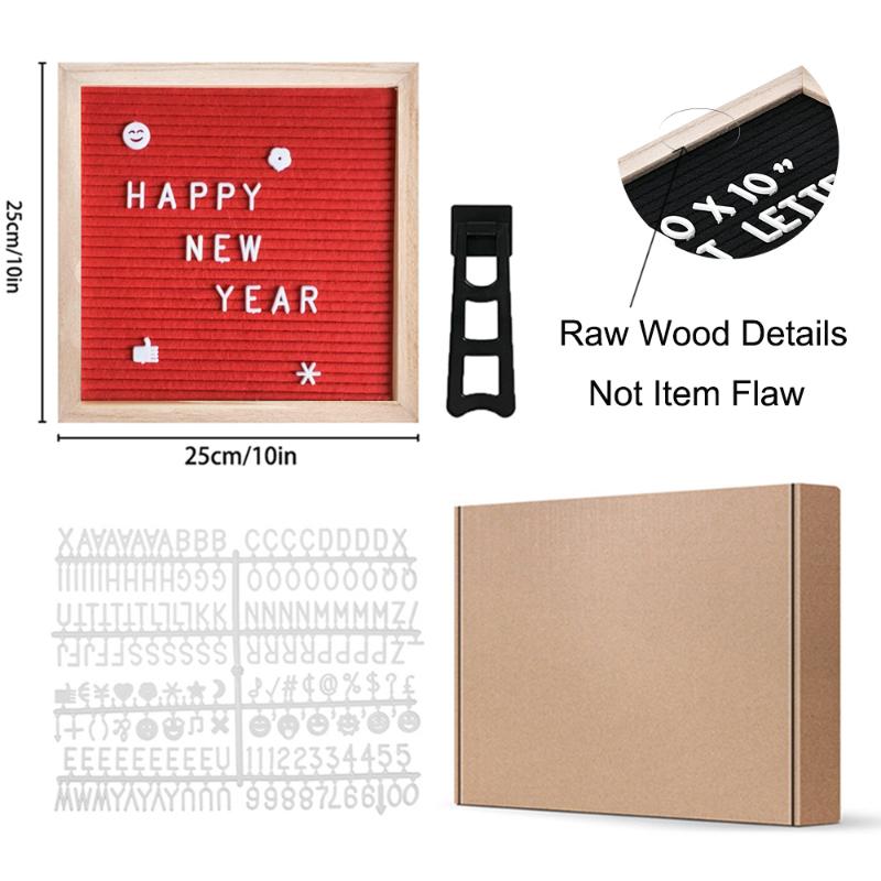 Wooden Frame Changeable Felt Letter Board with Symbols & Numbers for Home Office - Message Display Board
