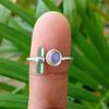 925 Sterling Silver Rainbow Moonstone Green Tourmaline Gemstone Ring  Christmas