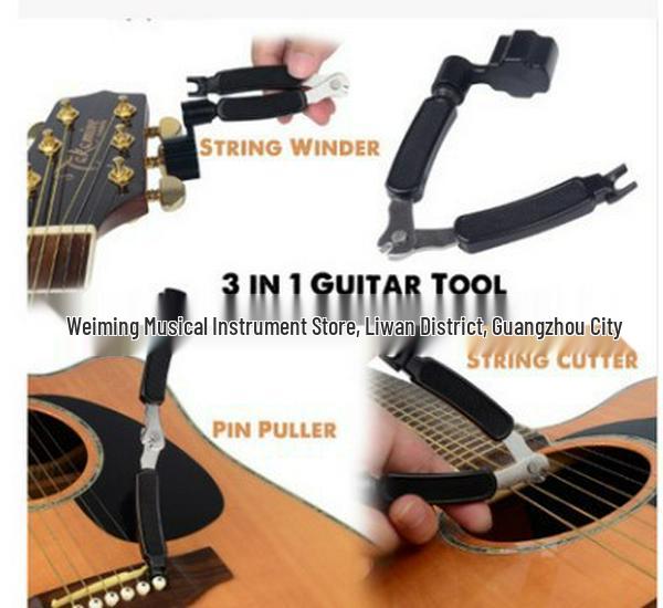 Multifunctional Guitar String Tools: String Cutter, Winder, and Pin Puller.