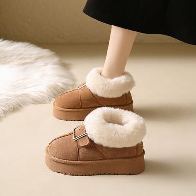 Зимние зимние ботинки на пушистой платформе для женщин, замшевые ботильоны с меховой подкладкой, женские нескользящие удобные теплые плюшевые короткие ботинки с флисовой подкладкой