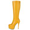 Sexy Women's High Boots Platform Zipper Leather Knee High Boot Female High Heels Autumn Winter Red Yellow Party Long Fetish Shoe