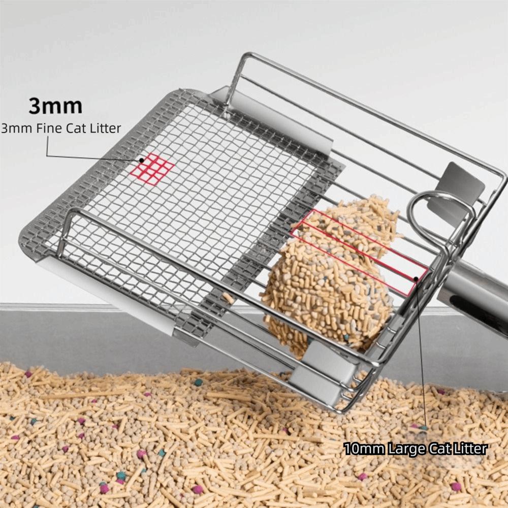 Stainless Steel Cat Litter Shovel Fine Hole Push-pull Design Pet Waste Picker Fast Sifting Ergonomic Handle